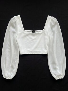 Windsor Sheer Balloon Sleeve Crop Top White XS Coquette Romantic Soft Girl